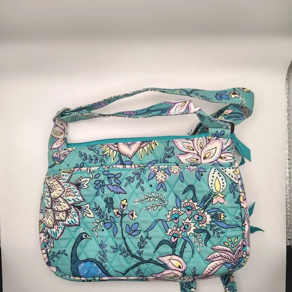 Vera Bradley Floral Quilted Crossbody Purse Shoulder Bag Blue Pink Birds